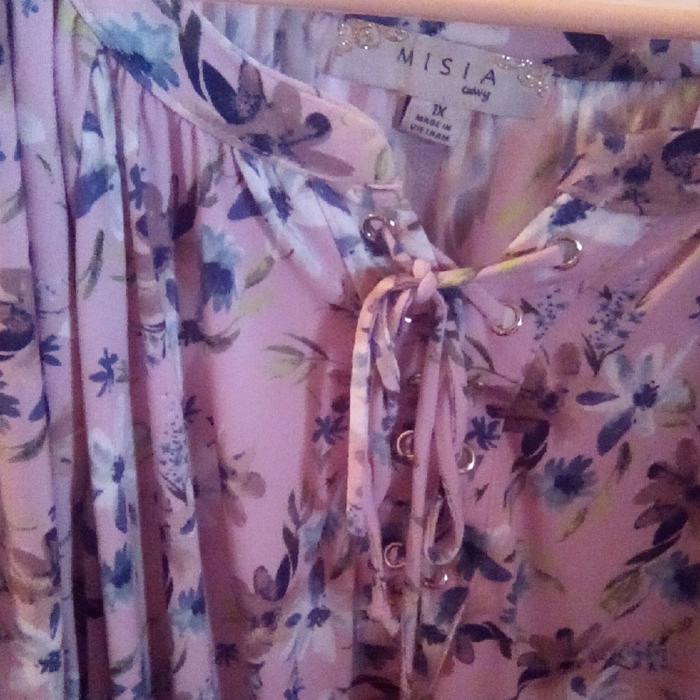 Misia Pink Floral Lace-Up Tunic